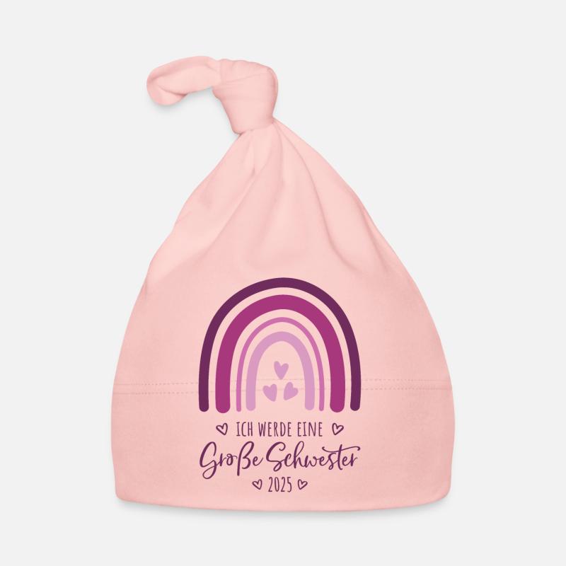 Ich werde eine große Schwester 2025 Regenbogen - Baby Bio-Mütze - Rosa