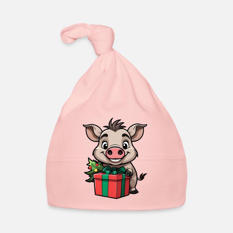 Mignon phacochère célébrant Noël. Bonnet bio Bébé