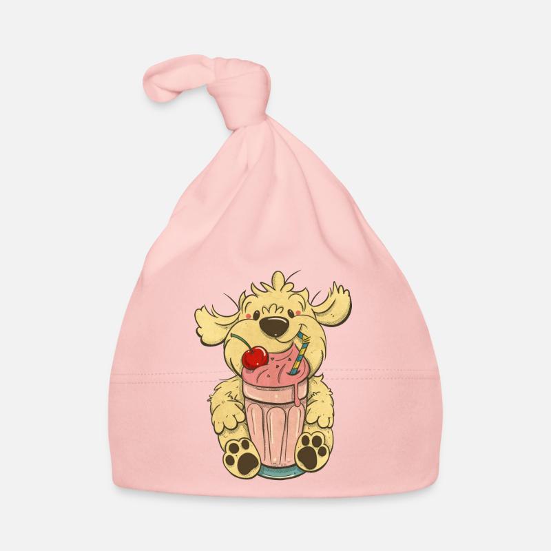 Cockapoo Thor avec milkshake rose - Bonnet bio Bébé - rose