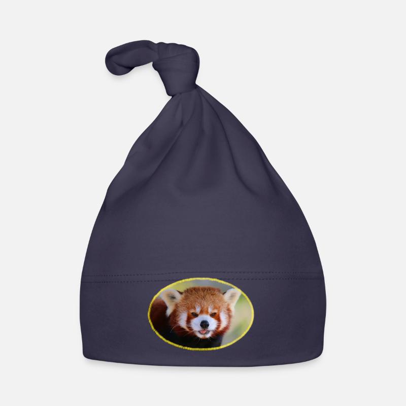 Regard de panda roux avec bordure jaune Bonnet bio Bébé