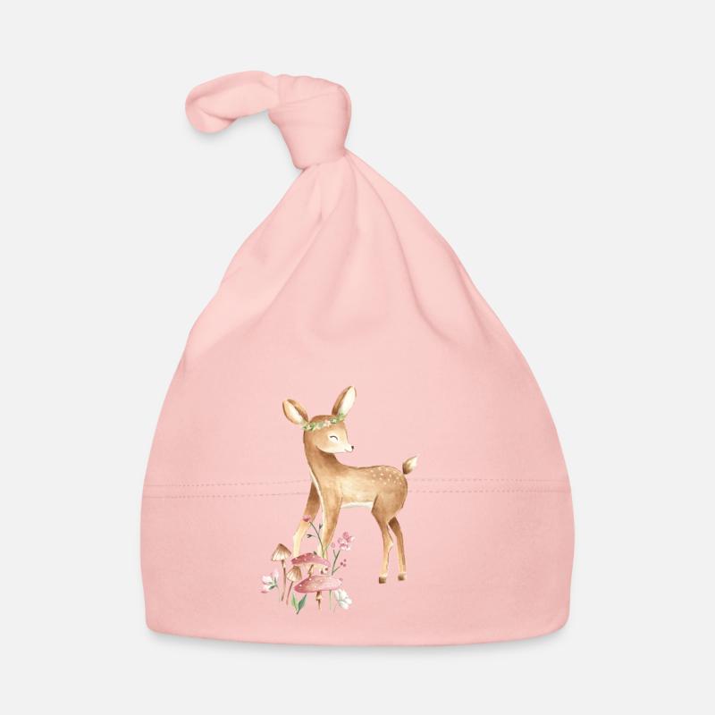 Cerf Bébé animaux de la forêt avec couronne de fleurs et champignons Bonnet bio Bébé