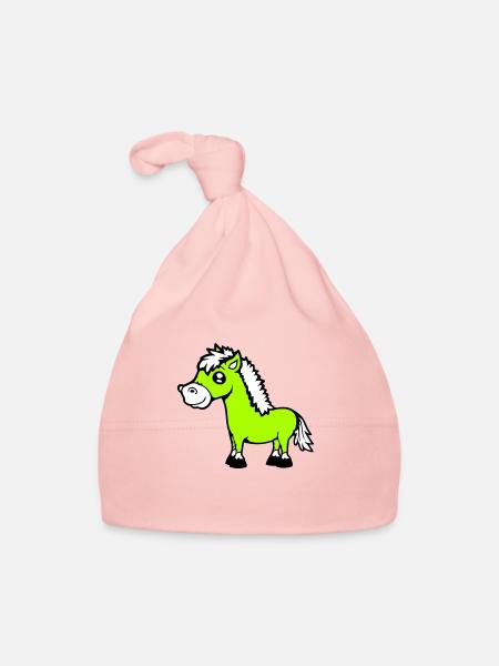 Pferd steht Reiter Cartoon reiten süß Comic Cool - Baby Bio-Mütze - Rosa - Vorne