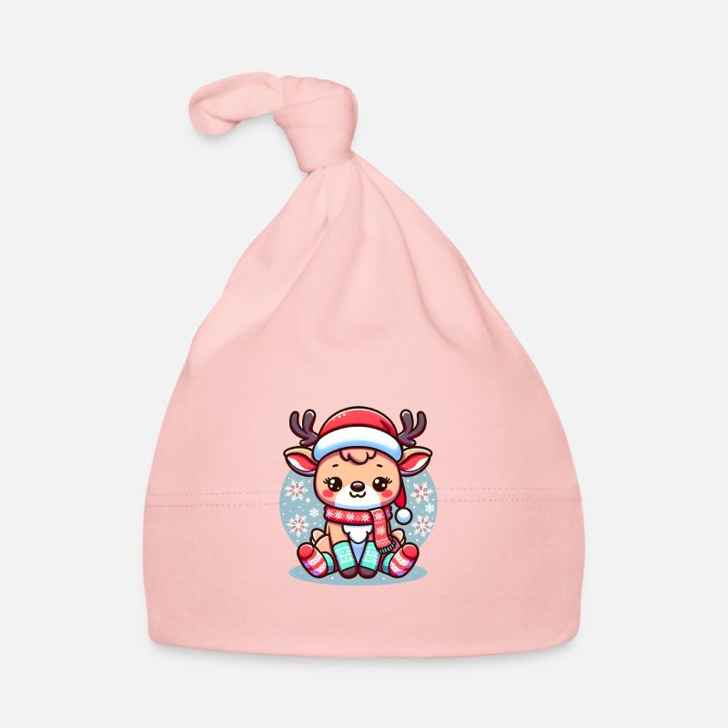 Mignon renne de Noël au look du Père Noël - Bonnet bio Bébé - rose