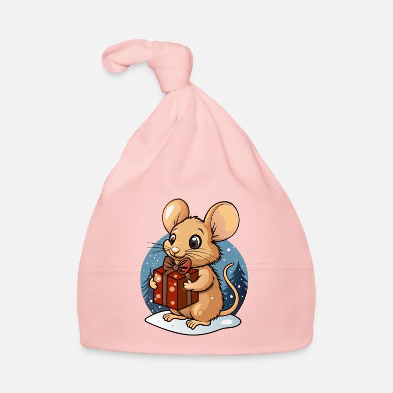 Cute mouse with gift at Christmas Organic Baby Cap