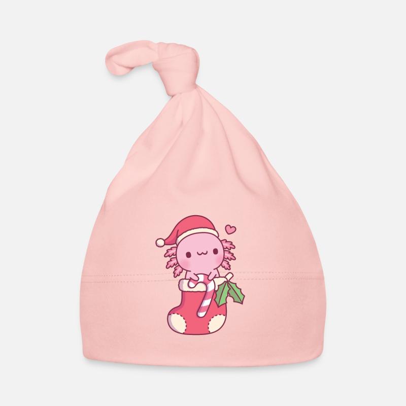 Cute Axolotl With Candy Cane In Christmas Stocking Organic Baby Cap