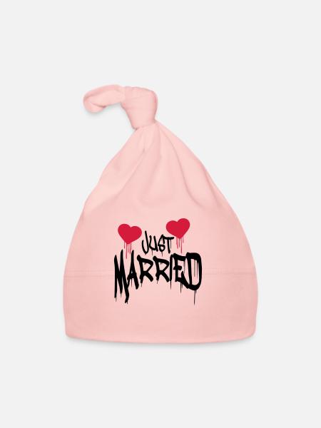 Logo Just married herzblut drôle - Bonnet bio Bébé - rose - Devant