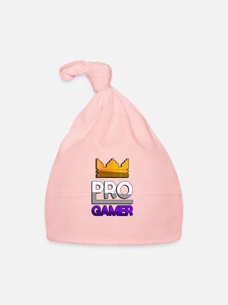 PRO GAMER (Lila) + King Crown - Gaming - Baby Bio-Mütze - Rosa - Vorne