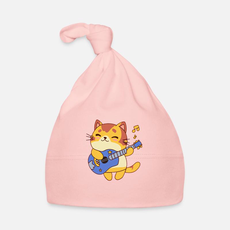 Chat guitariste - Bonnet bio Bébé - rose