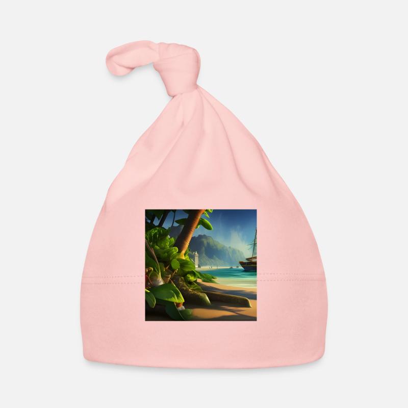 Bateau et palmier - Bonnet bio Bébé - rose