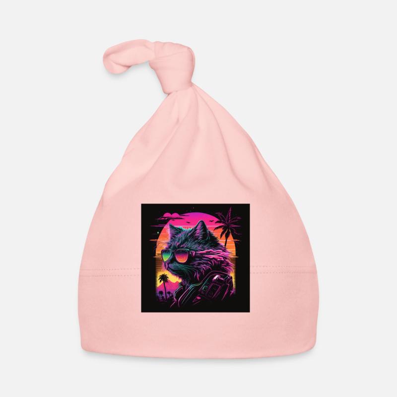 Cat with neon colors, synthwave / 80s Organic Baby Cap