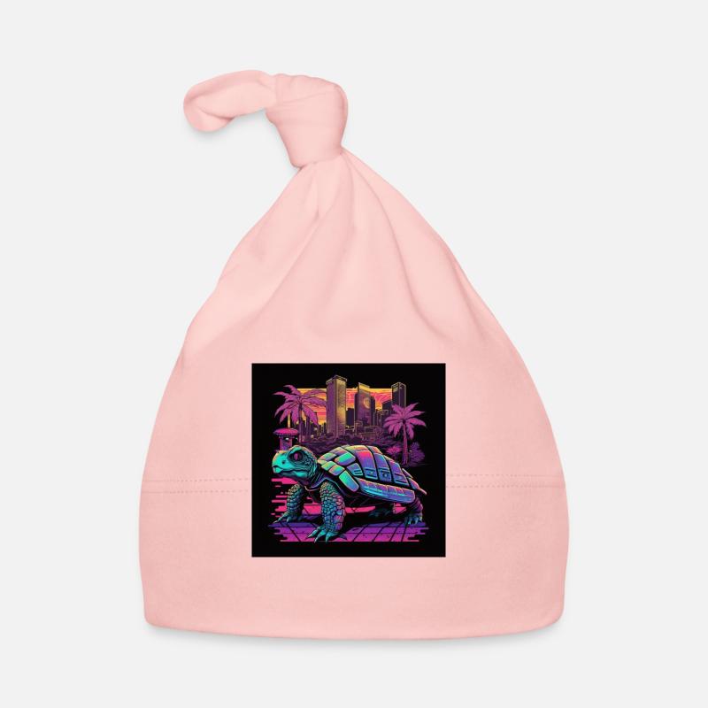 Schildkröte mit Neonfarben, Synthwave / 80er Jahre Baby Bio-Mütze