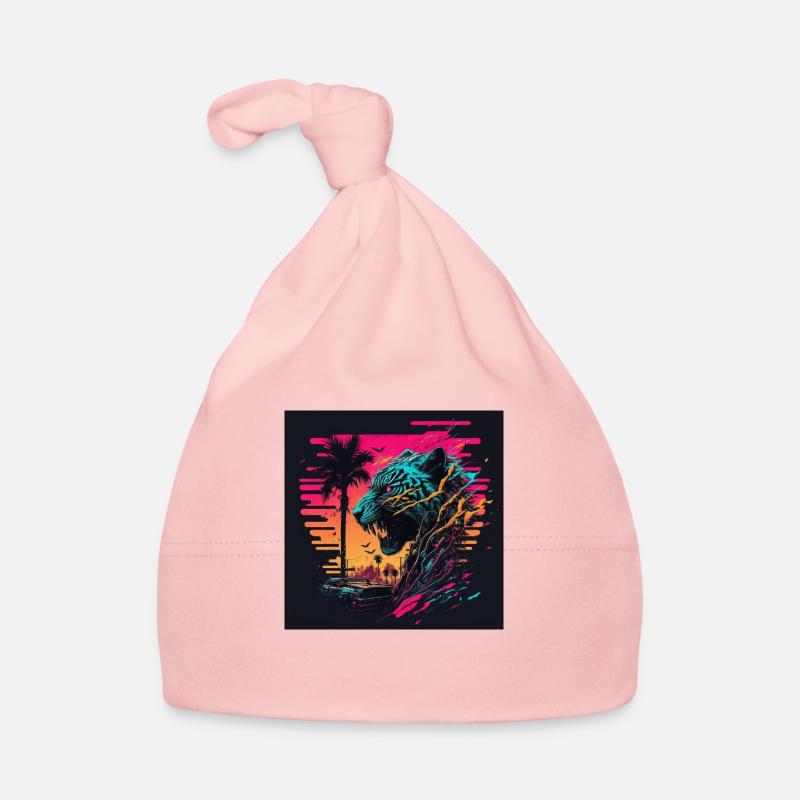 Tiger mit Neonfarben, Synthwave / 80er Jahre Baby Bio-Mütze