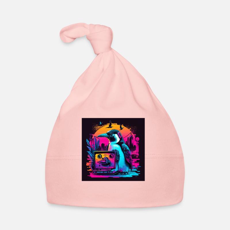 Penguin with neon colors, synthwave / 80s Organic Baby Cap