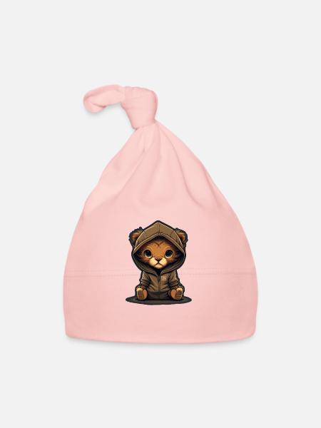 Babylöwe mit Hoodie - Baby Bio-Mütze - Rosa - Vorne
