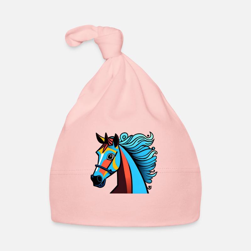 Portrait de cheval coloré - Bonnet bio Bébé - rose