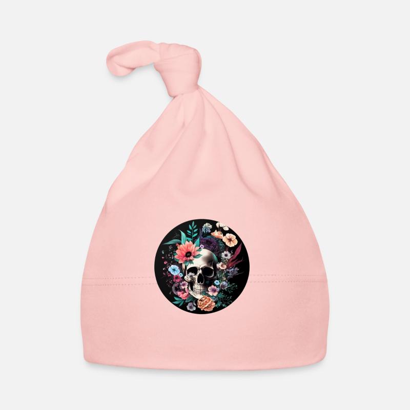 Totenkopf mit Blumen personalisierbar Baby Bio-Mütze