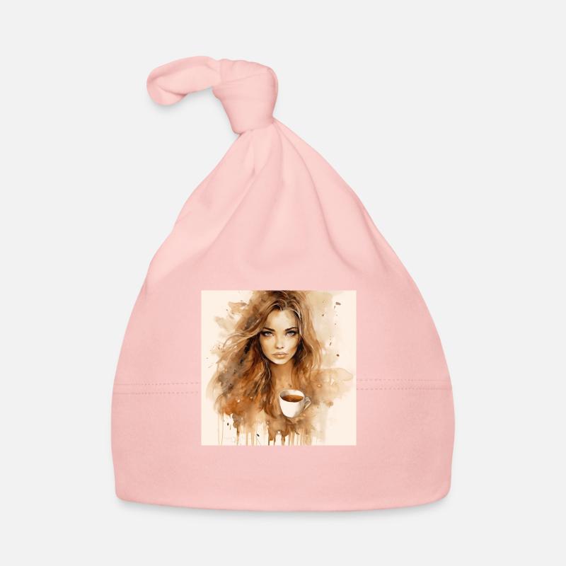 Coffee Bliss: Belle aquarelle brune d’un Bonnet bio Bébé