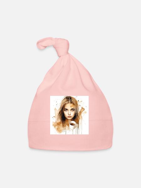Aquarelle Art Belle Femme - Bonnet bio Bébé - rose - Devant