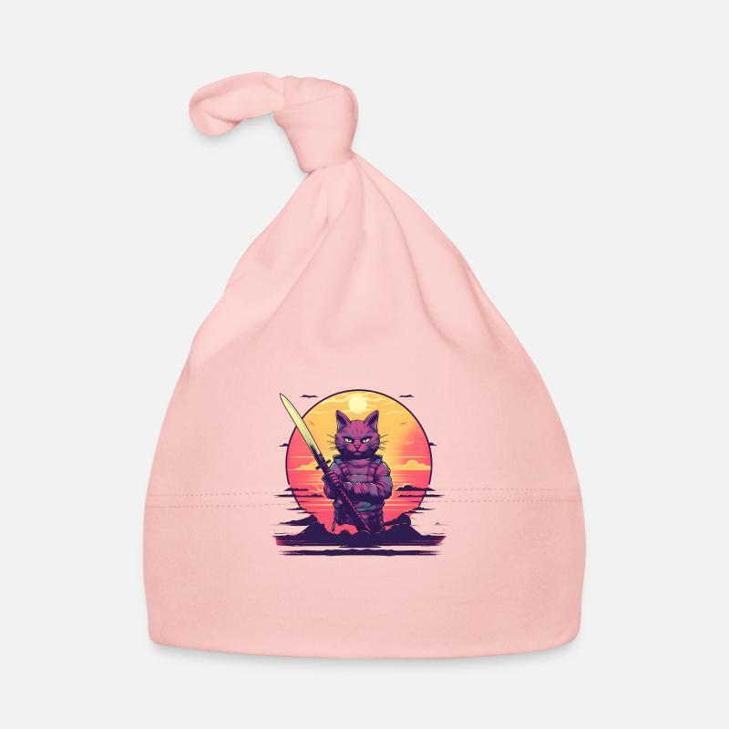 Synthwave samurai Cat sunset - Baby Bio-Mütze - Rosa