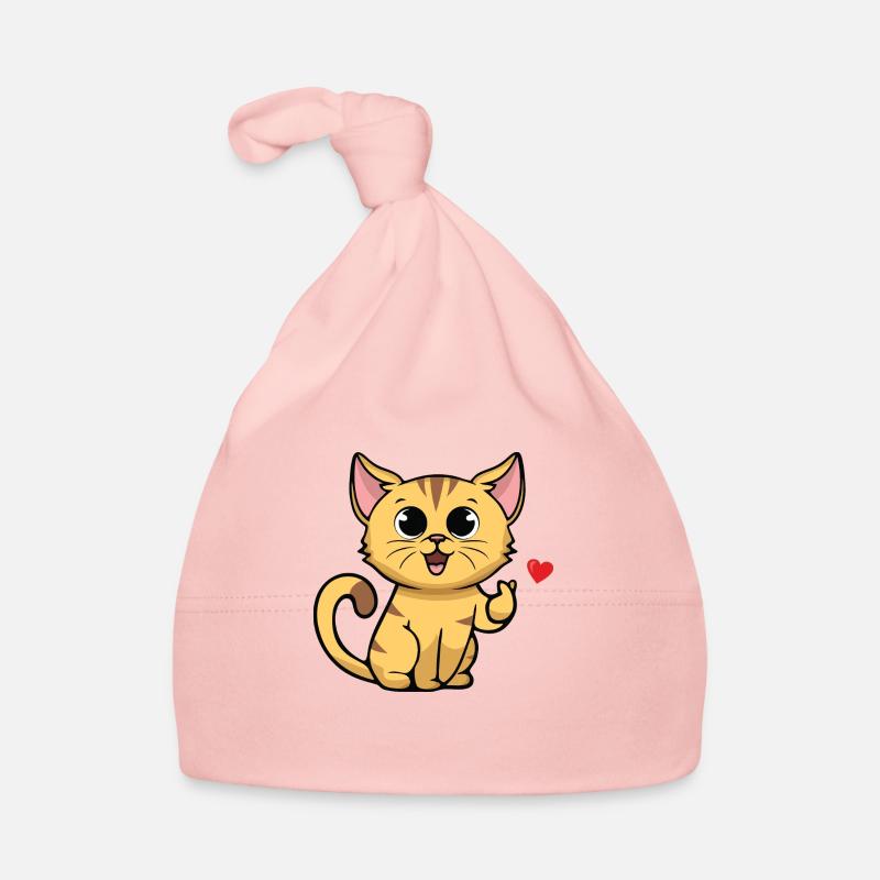 Nette Katze mit Herzzeichen - Baby Bio-Mütze - Rosa