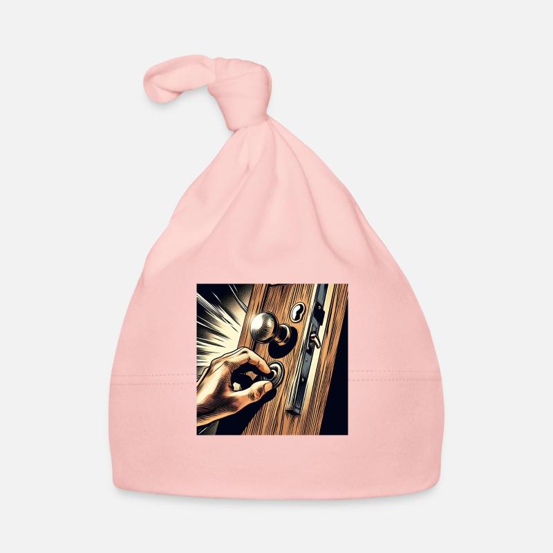 Quelqu’un à la maison ? Sonnez à la porte - Bonnet bio Bébé - rose