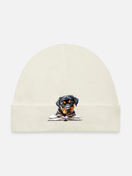 Dogs Rottweiler Dog Book Reading Rottweiler Puppy - Organic Baby Cap - pink - Front