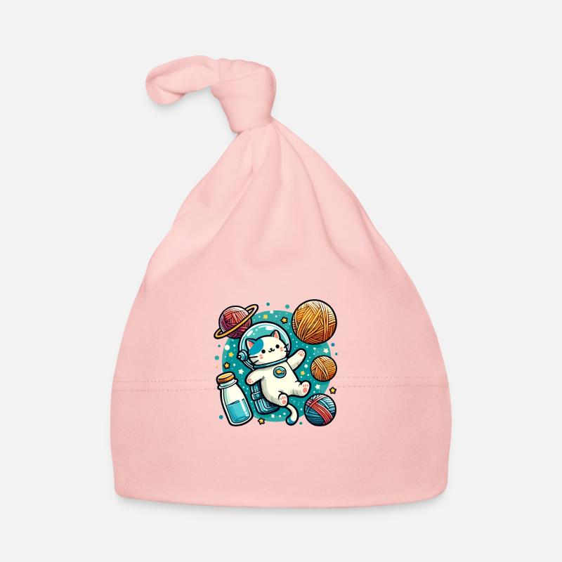 Cute Astronaut Space Kitty Amidst Yarn Planets Organic Baby Cap