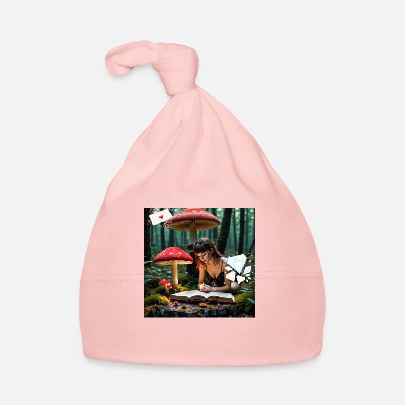 Lire dans la forêt magique. - Bonnet bio Bébé - rose