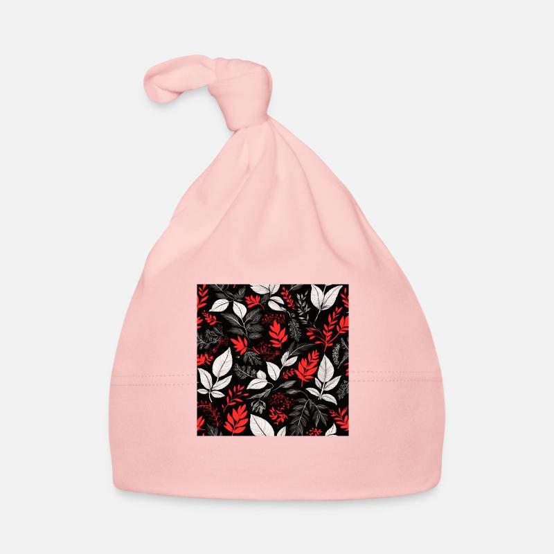 motif de feuillage rouge - Bonnet bio Bébé - rose