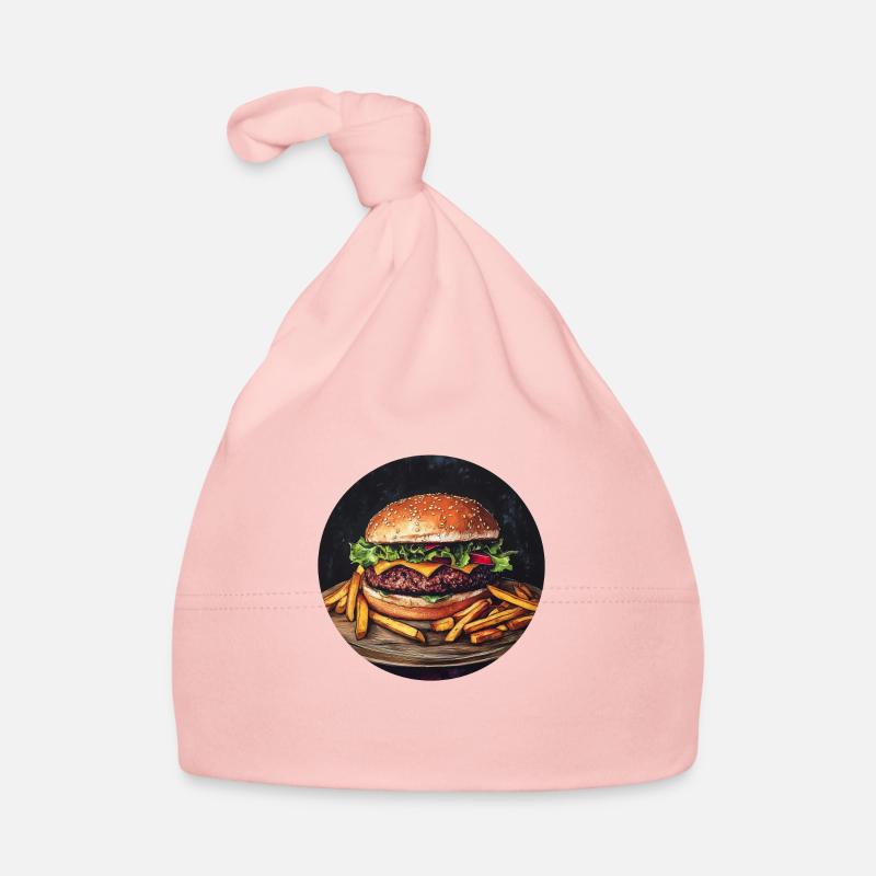Saftiger Burger mit knusprigen Pommes - Baby Bio-Mütze - Rosa