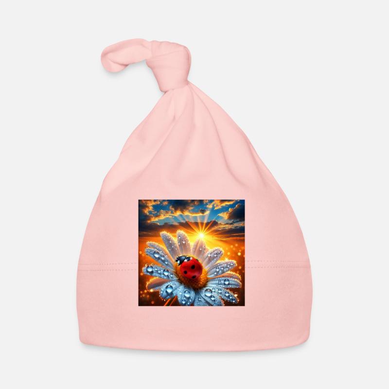 Ladybug and Flower - Organic Baby Cap - pink