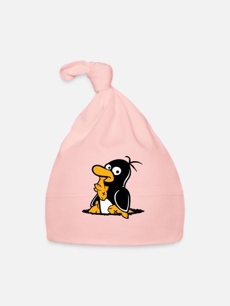Le pingouin mange du poisson pêché Trou Fond Faim Cool - Bonnet bio Bébé - rose - Devant