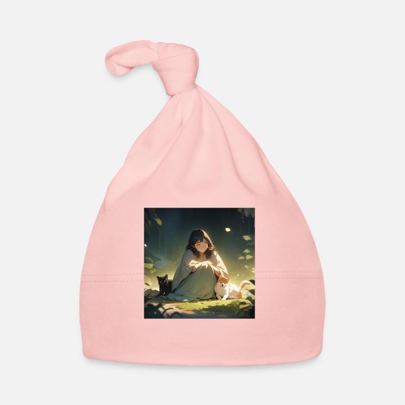 Mädchen mit Hund und Katze Baby Bio-Mütze
