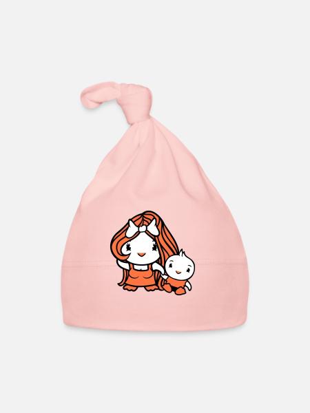 Duck Mom Child Lady Woman Female Pretty Bow - Organic Baby Cap - pink - Front