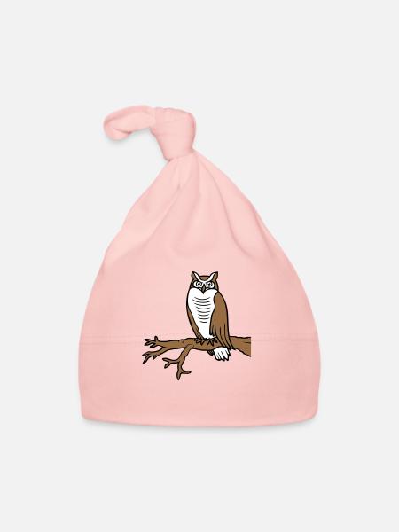 hibou oiseau aigle hibou branche arbre woodland grange owl owl mignon - Bonnet bio Bébé - rose - Devant