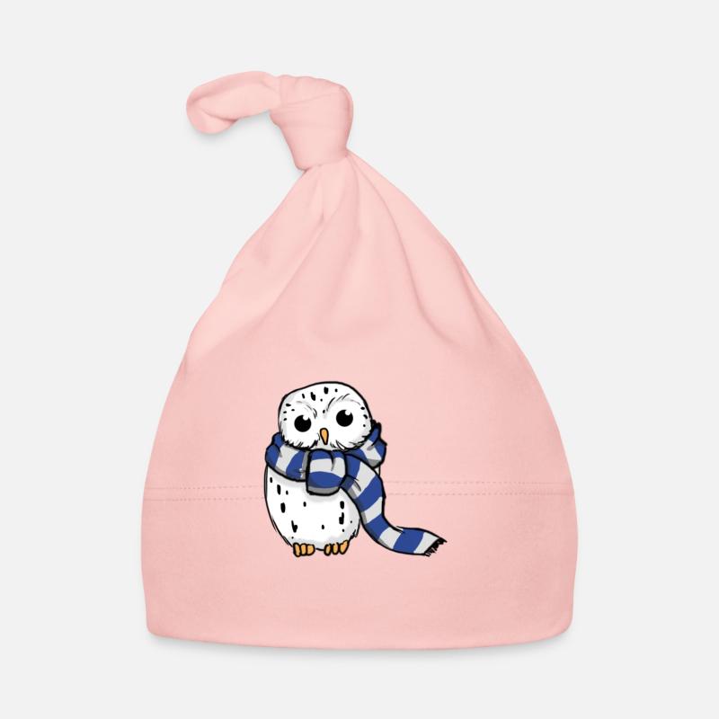 Schneeeule Blau-Weiß Baby Bio-Mütze