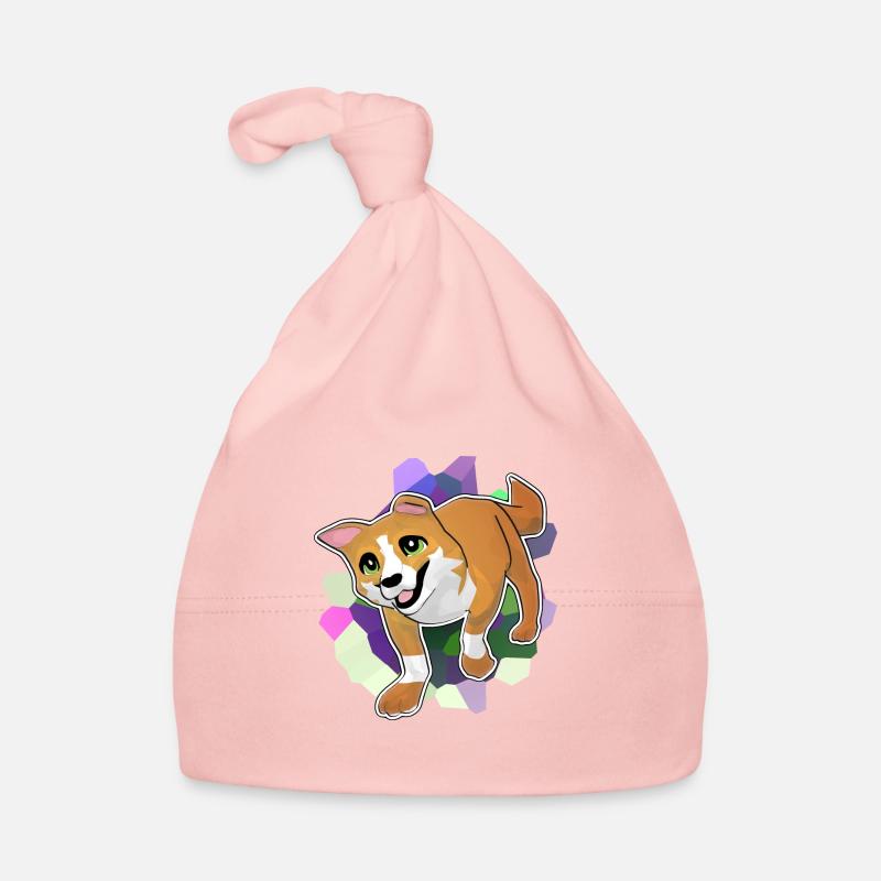 Corgi devant un fond coloré - Bonnet bio Bébé - rose