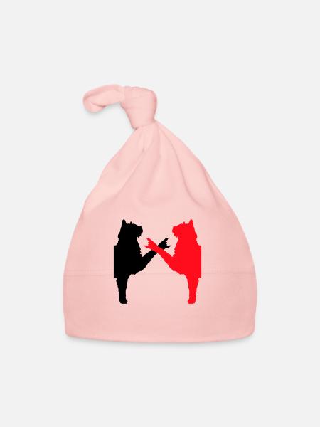2 Cats Heavy Metal Hand Gesture Music Pet Team - Organic Baby Cap - pink - Front