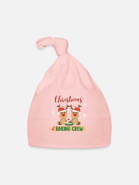 christmas baking crew - süße Weihnachtsrentiere - Baby Bio-Mütze - Rosa - Vorne