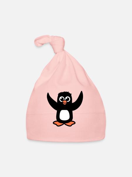 Pinguin Süßes Baby Kind Flügel hochheben Glücklich - Baby Bio-Mütze - Rosa - Vorne