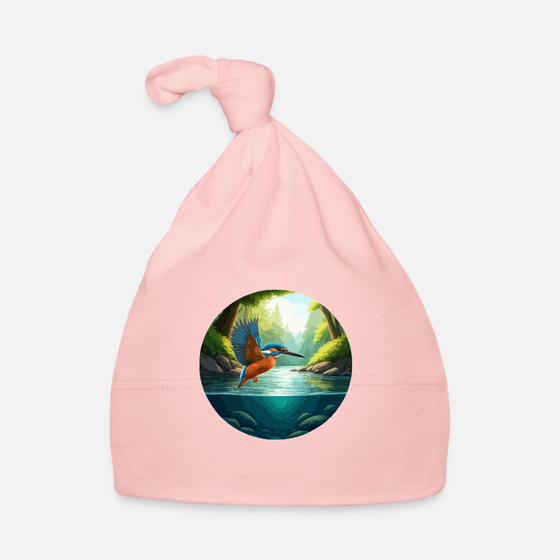 Eisvogel fliegt über Bach Baby Bio-Mütze