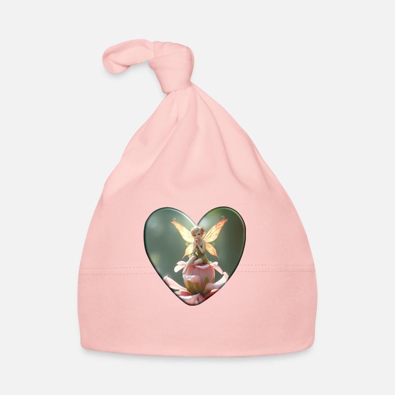 Fée lumineuse sur fleur – Motif de coeur de conte de fées Bonnet bio Bébé