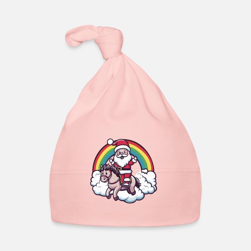 Cheval Père Noël Arc-en-ciel - Bonnet bio Bébé - rose