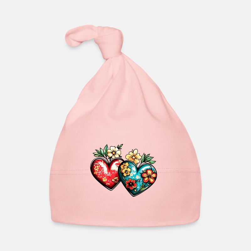 Hearts Love Flowers Wedding Organic Baby Cap