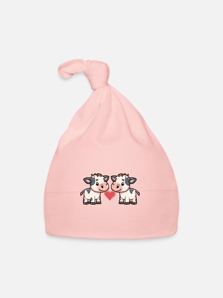 Couple de vaches Saint-Valentin - Bonnet bio Bébé - rose - Devant