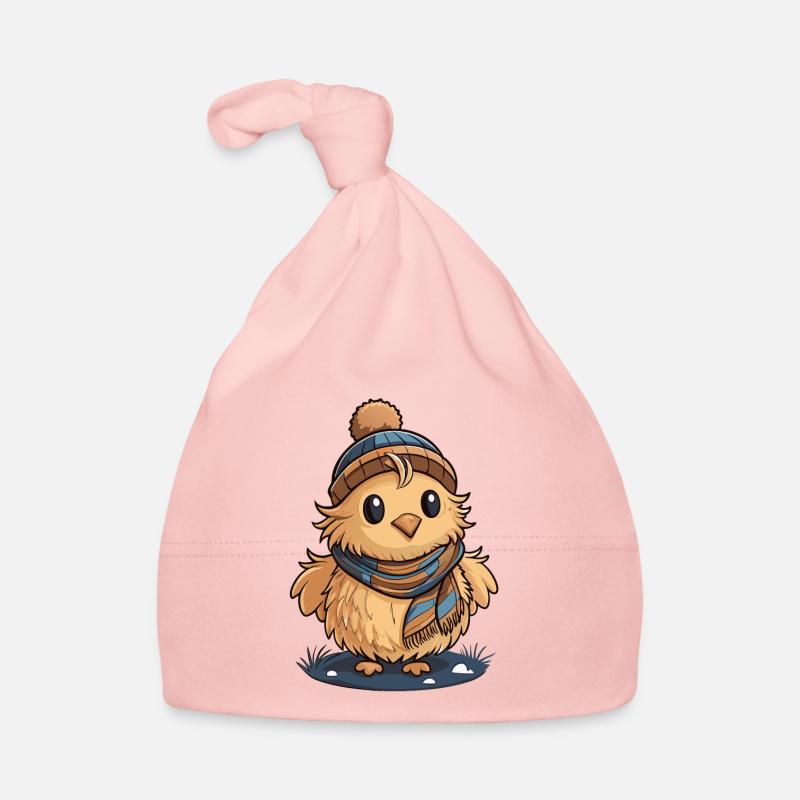 Mignon caneton avec écharpe et bonnet à pompon. Bonnet bio Bébé