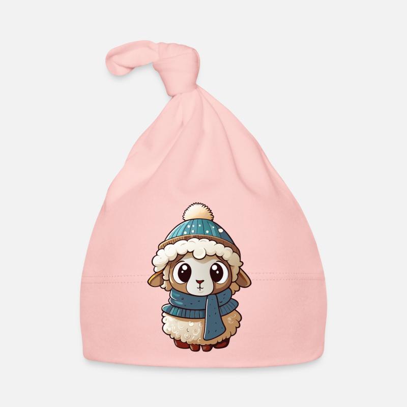 Mouton mignon avec écharpe et chapeau à pompon. Bonnet bio Bébé