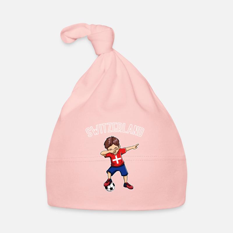 Dabbing Fußball Junge mit Schweiz Trikot Kinder Baby Bio-Mütze
