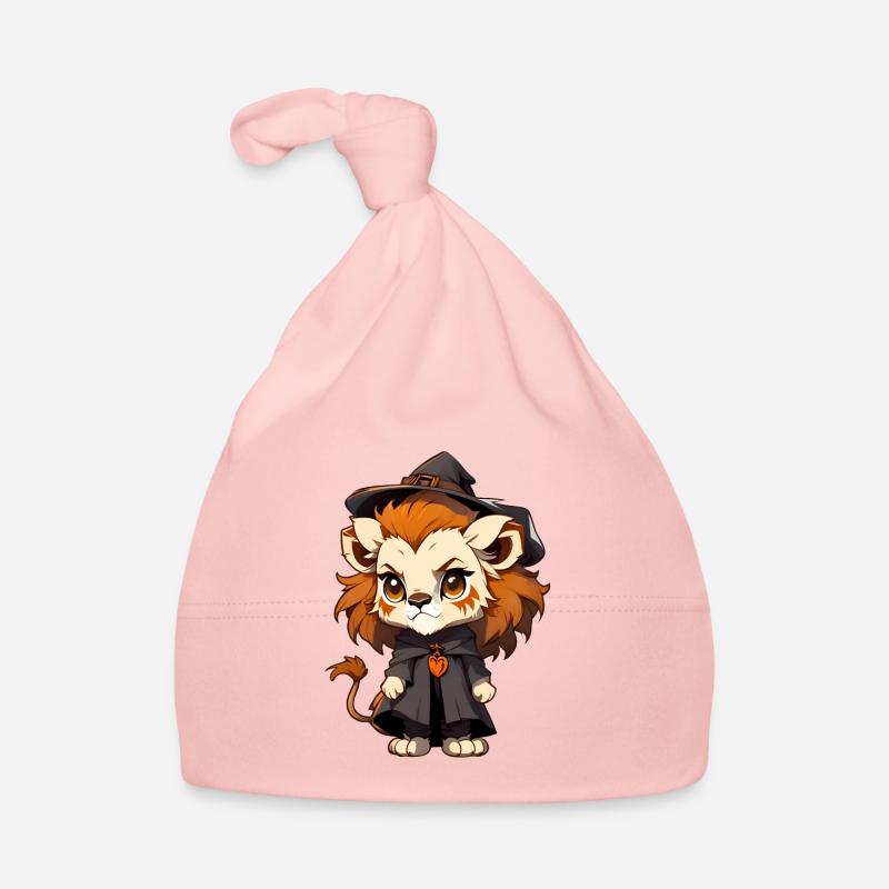 Lion d’Halloween mignon avec chapeau de sorcière. Bonnet bio Bébé