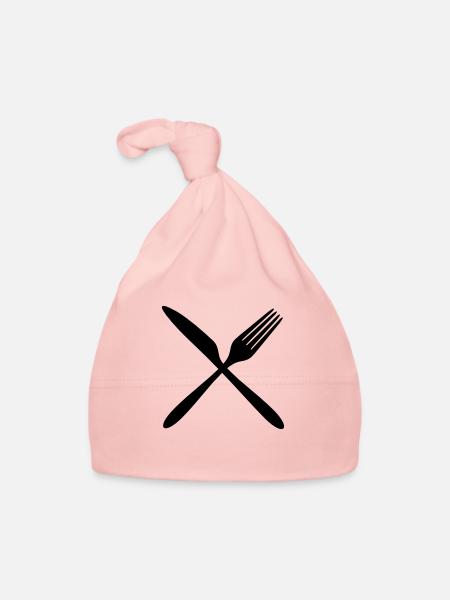 logo kreuz x gabel messer besteck essen gehen hung - Baby Bio-Mütze - Rosa - Vorne